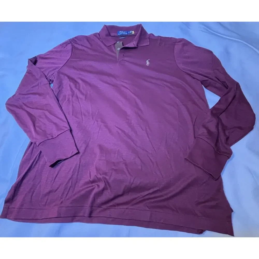 Ralph Lauren Mens Large Burgundy Pima Soft Touch Long Sleeve Polo Shirt